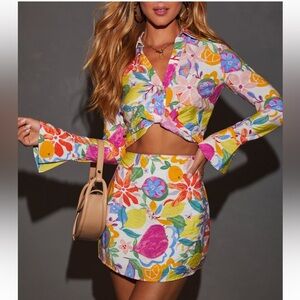 Vici Pink and Yellow Floral Crop Top